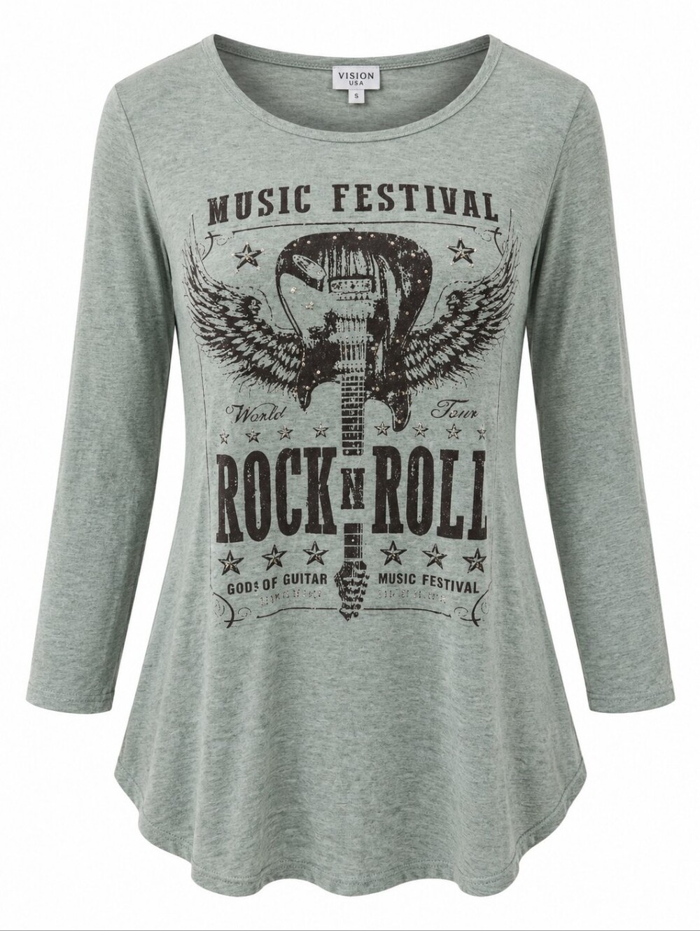 VISION USA | Y2K Rock N Roll Rhinestone Open Back Graphic Music Festival Tee | S